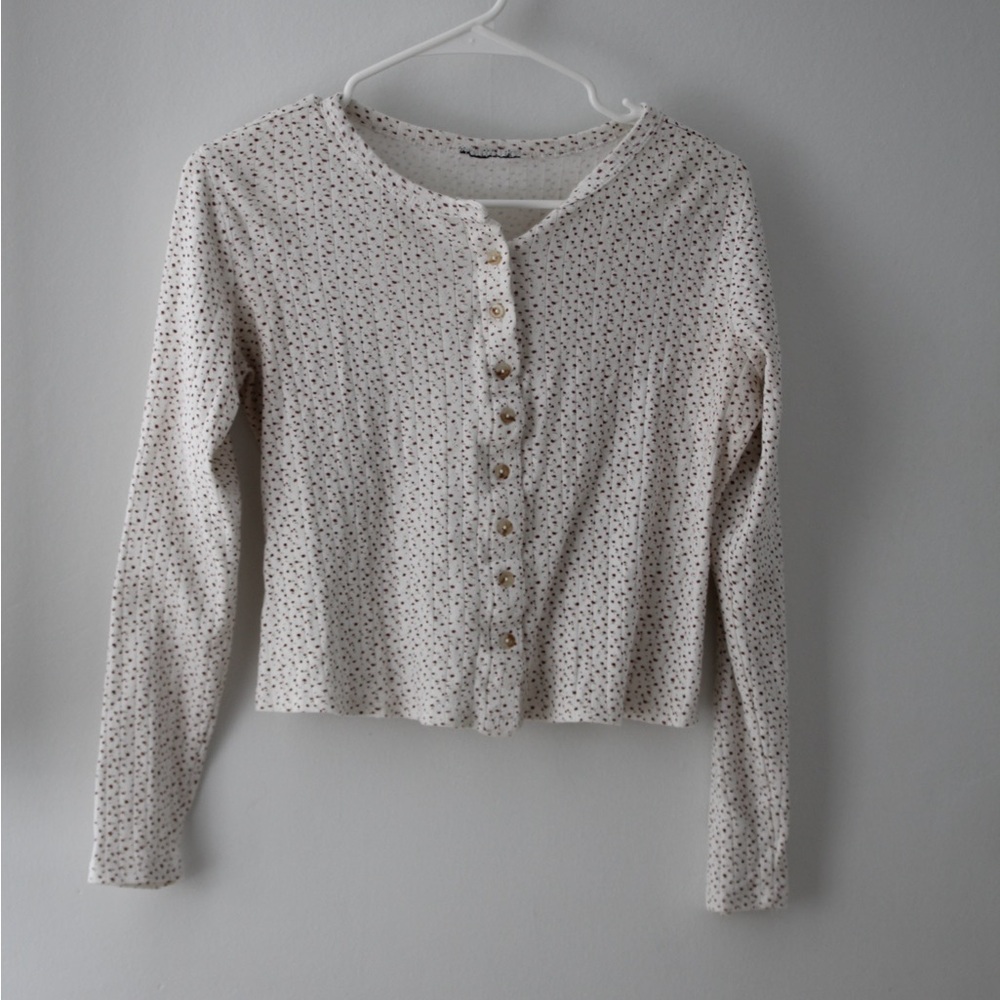 Floral white button long sleeve shirt